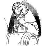 גבר קירח קריקטורה מחייך במהלך התפילה בתמונה וקטורית